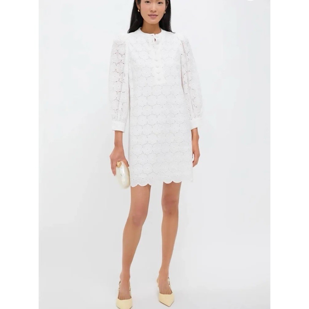 Pomander Place NWT Tuckernuck Samantha White Eyelet Dress Cotton 3/4 Sleeve XL